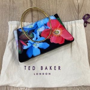 Floral print ted baker evening bag with gold handle and crossbody chain